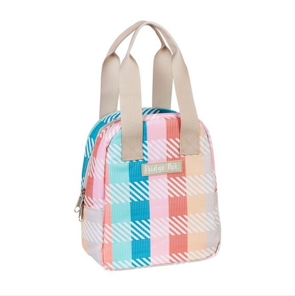 Fridge Pak Personal Lunch Tote Plaid Stripe/ Beige 9" H X 7.25" W X 3.5"… - Picture 1 of 1